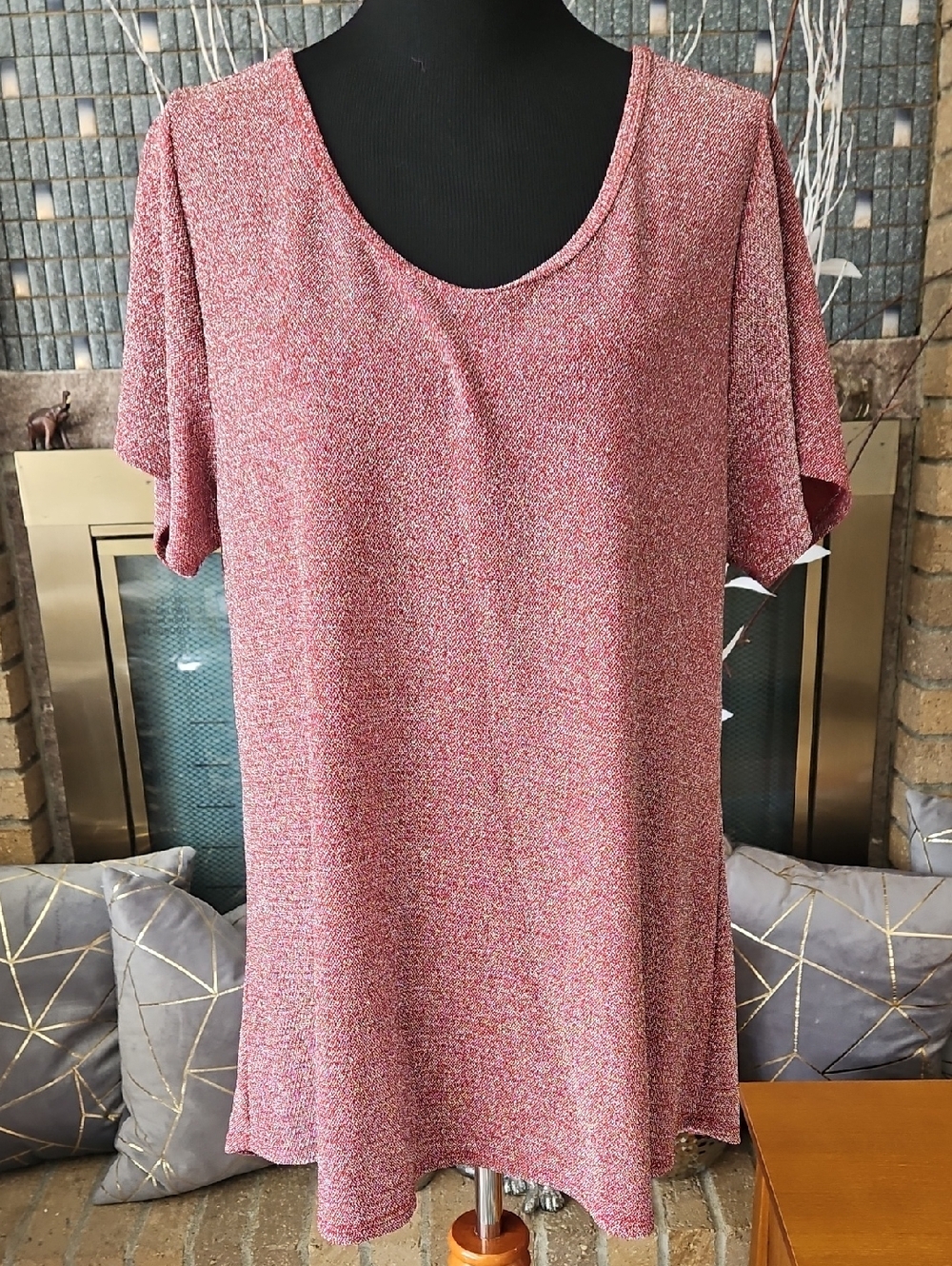 LuLaRoe Metallic Maroon Speckled Short Sleeve Hi-Lo Top 2XL